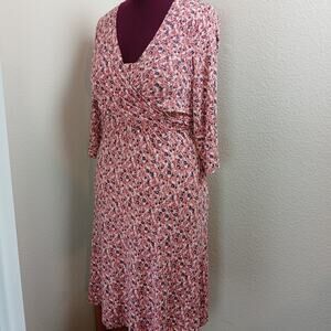 GAP Maternity Pink Floral Printed Wrap Dress S tie top maxi 3/4 length sleeve